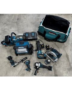Makita XEC01 9" 36V Saw, DML809 18V Worklight, XRJ05 Sawzall, XSH03 6.6" Skillsaw, XPH14 Drill, XDT14 Impact Driver, XAG04 Angle Grinder, DML815 Flashlight, 2 place Charger, 2 5Ah Batteries